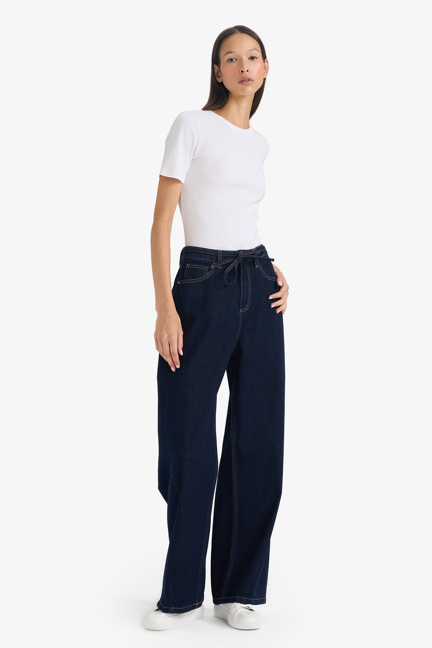 Blue Woman Wide Straight Leg High Waist Jeans Casual